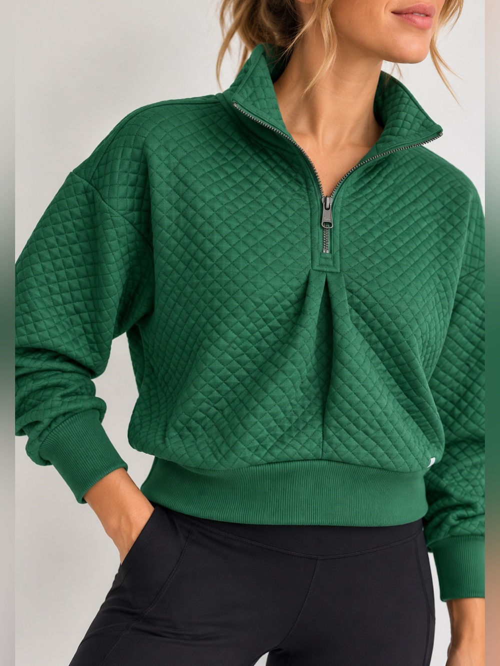 Lole Quilted Pullover Half Zip Kelly Green Size M
